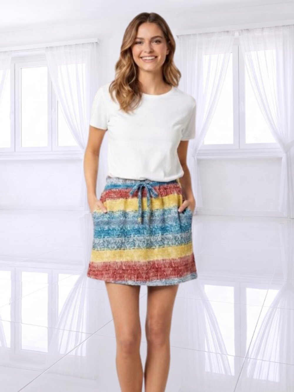 NWT Threadless Select Rainbow Striped Mini Skirt Pockets Small Colorful